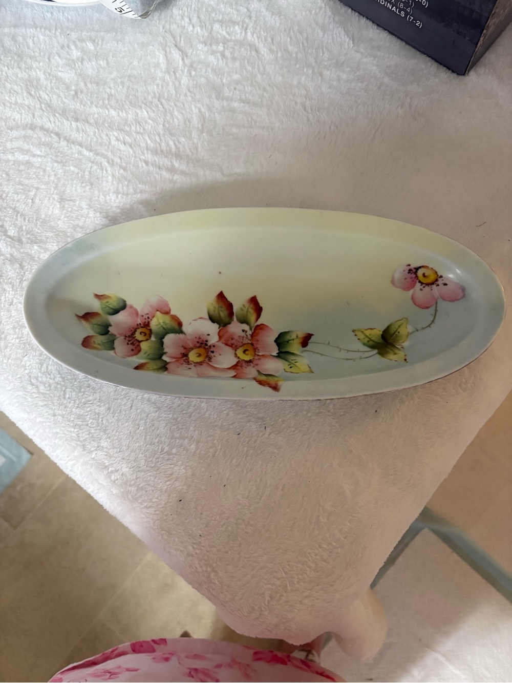 Hand-Painted Floral Ceramic Tray in Pink and Green